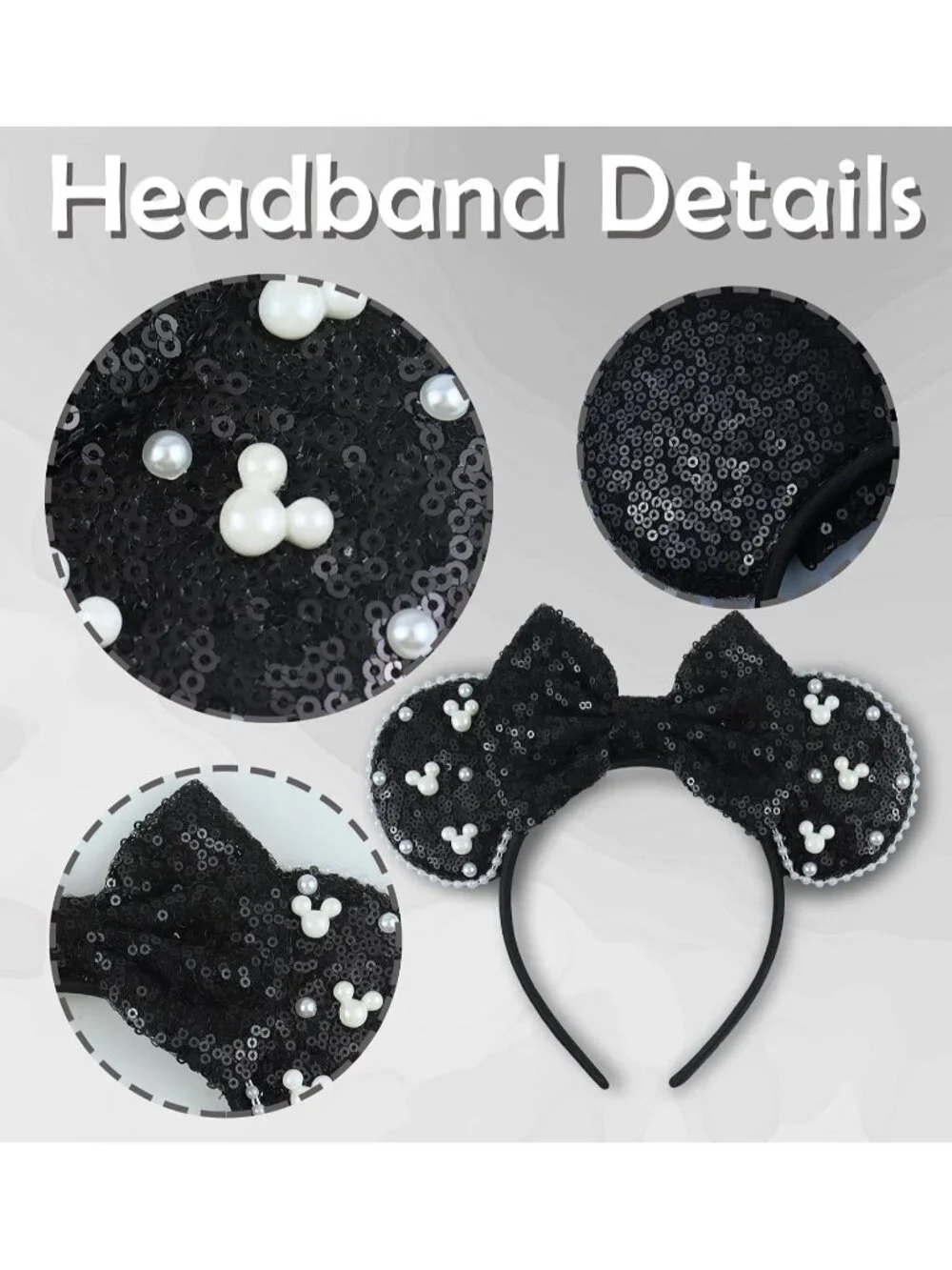 Women Black Polyester Velvet Mickey Mouse Halloween Costume Headband